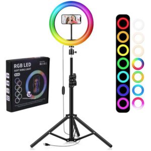 ARO DE LUZ LED 26 CM MULTICOLOR TRIPODE 1.8M L-1545