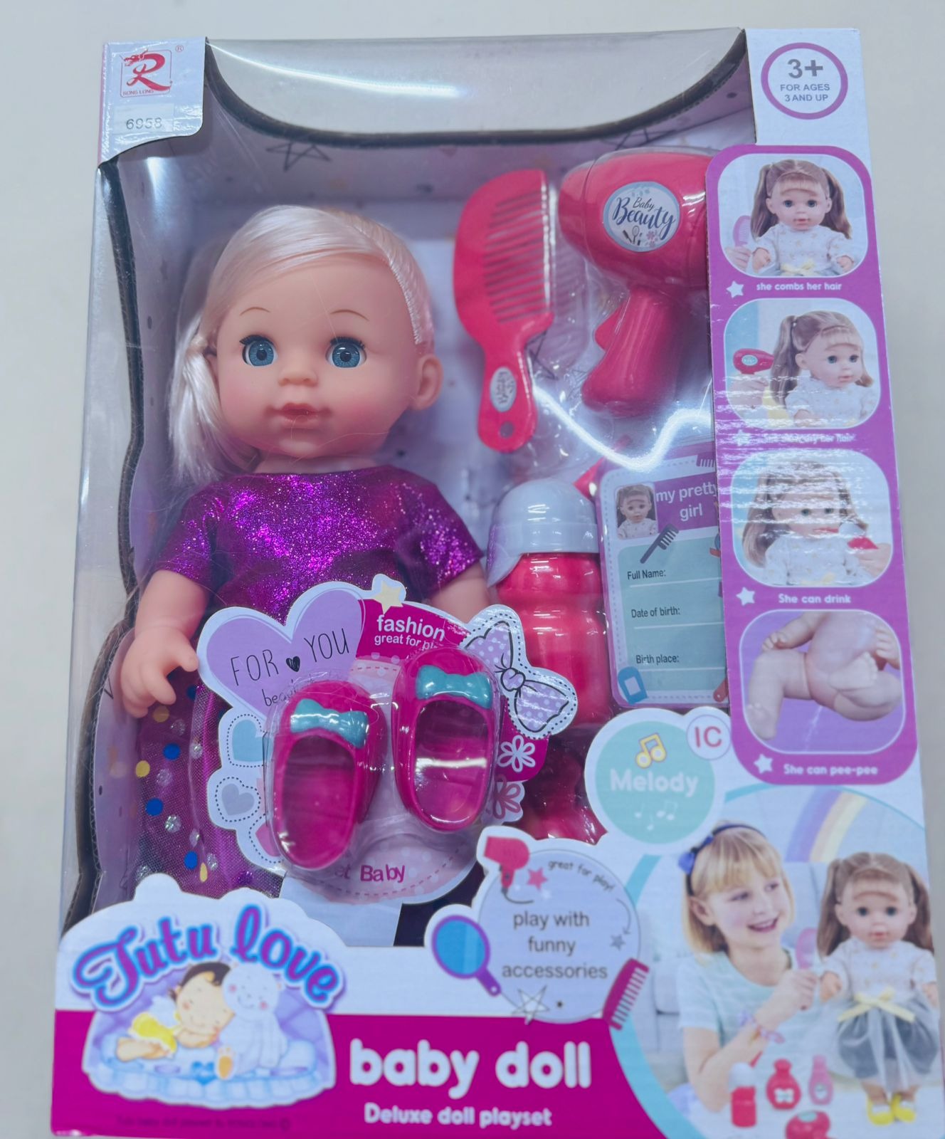 BABY DOLL CON ACCESORIOS DE BELLEZA JU-367