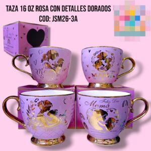 TAZA 16 ONZ DIA DE LA MADRE CON CAJA DETALLES DORADOS L-2598