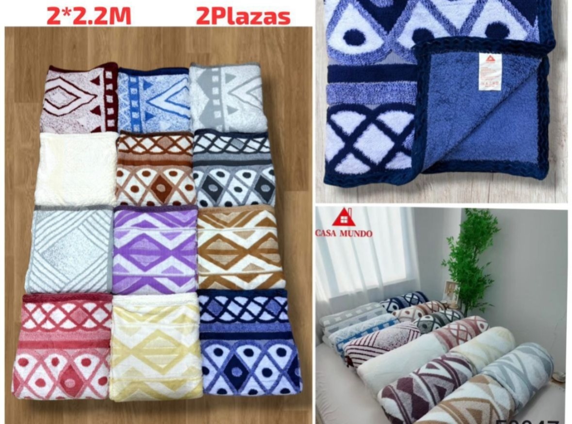 MANTA PREMIUM CON CARNERO Y BORDE DISEÑOS VARIOS CLAROS 2PLAZAS L-2647
