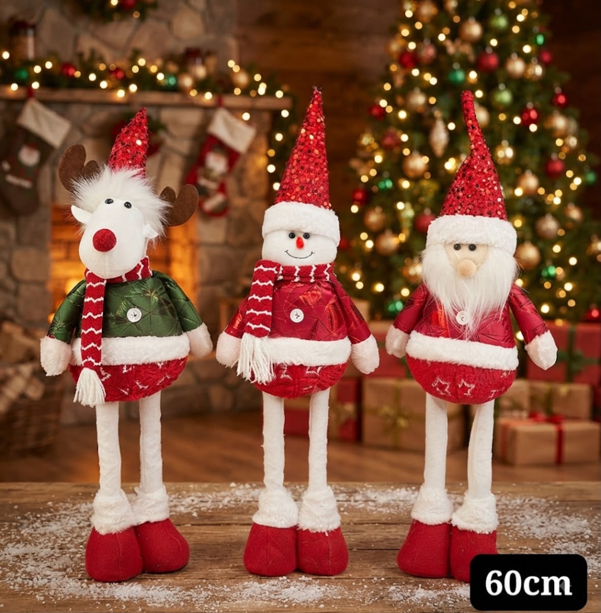 FAMILIA PATILARGA 60CM (RENO, MUÑECO NIEVE, PAPA NOEL) L-3011