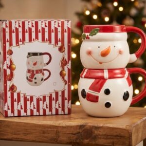 SET DE 2 TAZAS APILABLES CERAMICA 3D MUÑECO NIEVE (LCN-150ITA) L-3075