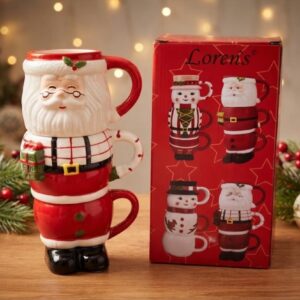 SET DE 3 TAZAS APILABLES CERAMICA 3D PAPA NOEL (LCN-56KILLU) L-3081