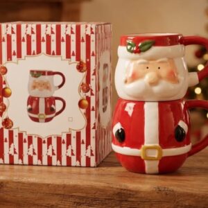 SET DE 2 TAZAS APILABLES CERAMICA 3D PAPA NOEL (LCN-150ITA) L-3074