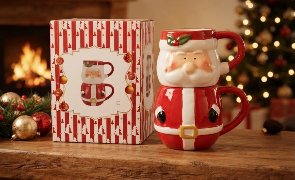 SET DE 2 TAZAS APILABLES CERAMICA 3D PAPA NOEL (LCN-150ITA) L-3074