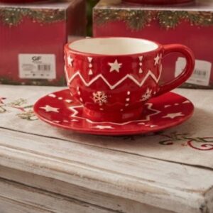 SET DE TAZA + PLATITO ALTO RELIEVE ROJO L-3112